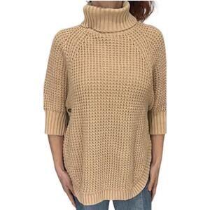 J. CREW Women's Turtleneck Cotton Poncho Sweater Tan Size XS/S Preppy